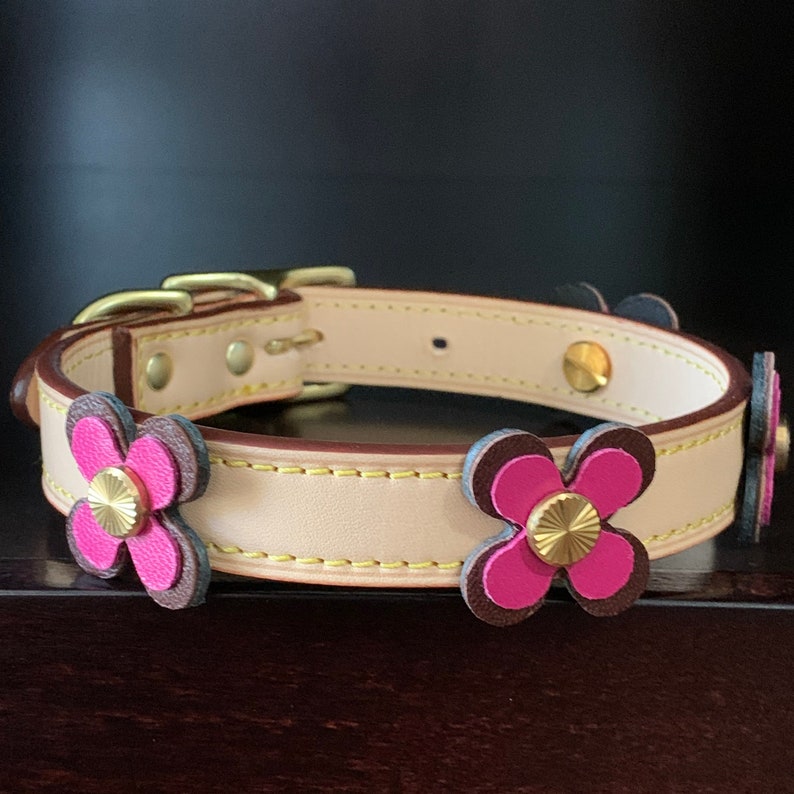 Dog Collar Leather Dog Luxury Dog Collar With Flowers Italian Leather Dog Collar Flower Dog Collar image 3