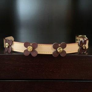 Luxury Dog Collar Leather Dog Collar With Flowers Handmade Dog Collar Italian leather Dog Collar image 1