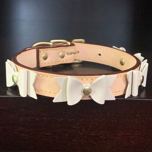 Authentic Italian Leather Dog Collar With Bows Girl Dog Collar Classy Dog Collar Boutique Dog Collar Leather Bows image 1