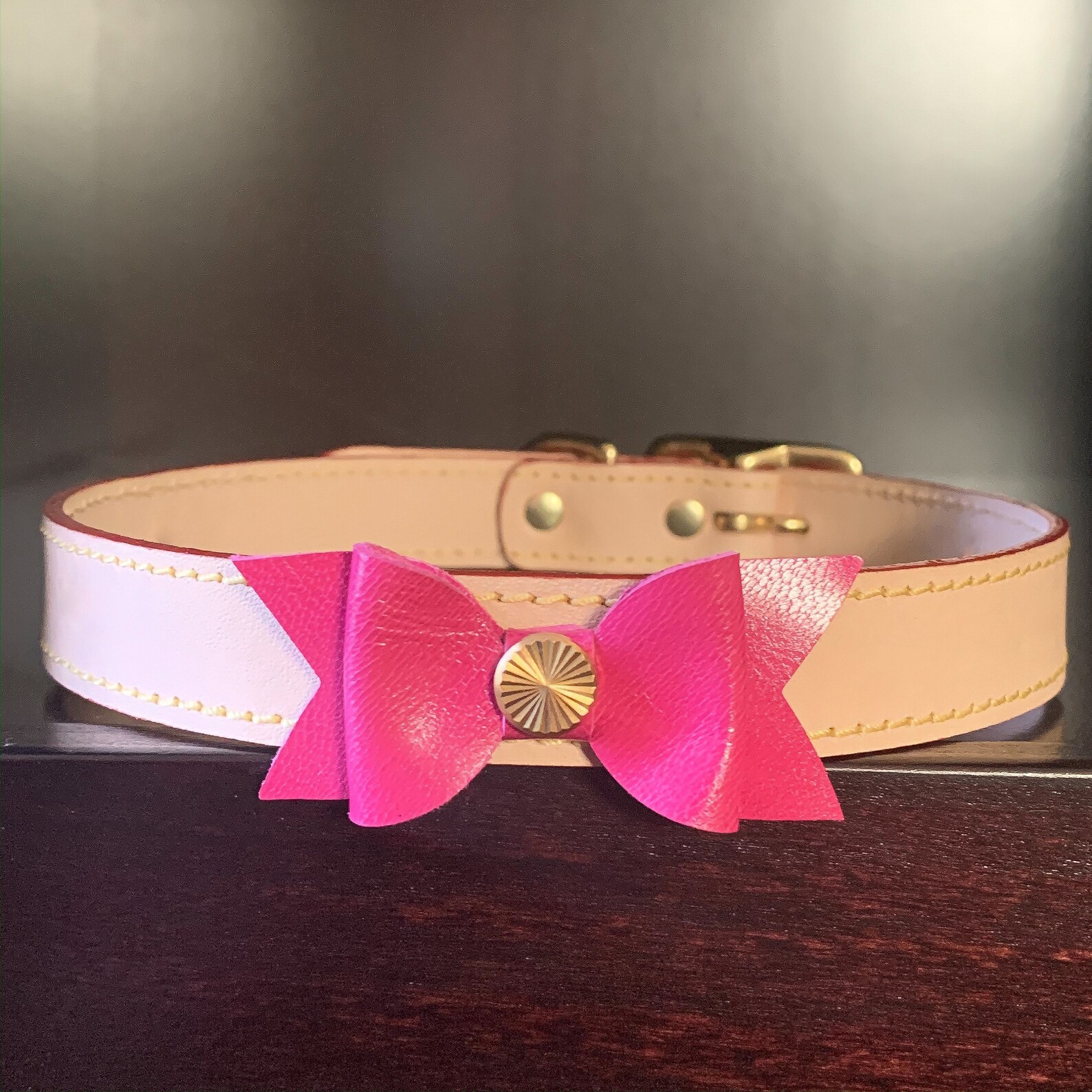 Luxury Shabby Chic Dog Collar Bow Dog Collar Italian Leather Etsy