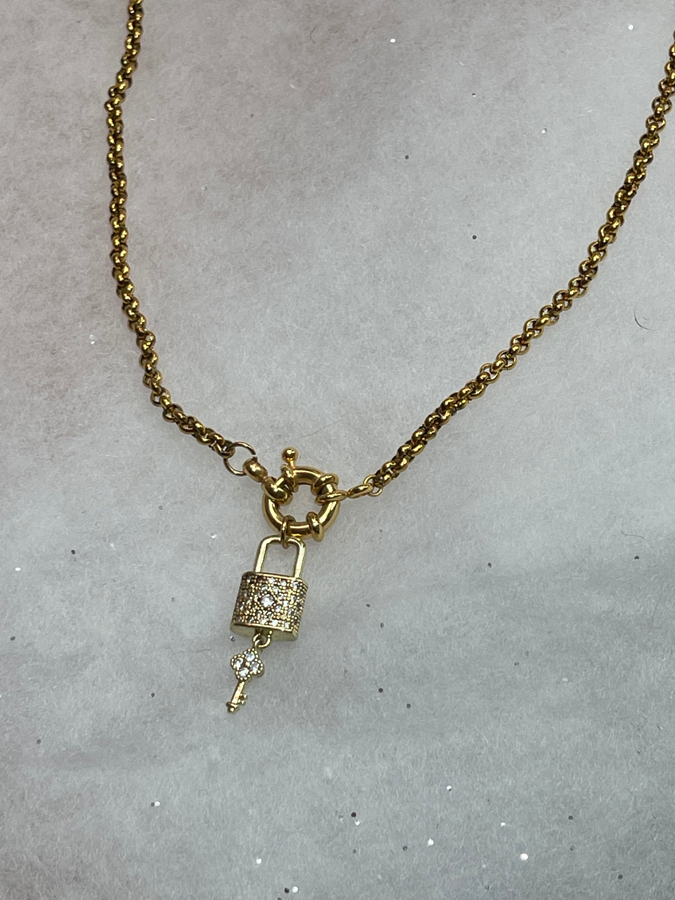 Necklace With Buoy Clasp and Rhinestone Padlock - Etsy Necklace With Buoy Clasp and Rhinestone Padlock - Etsy