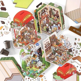 Set Di 4 Adesivi 3D Fai Da Te Multistrato – Scene In Miniatura Con Pinzette – Per Adulti E Bambini
