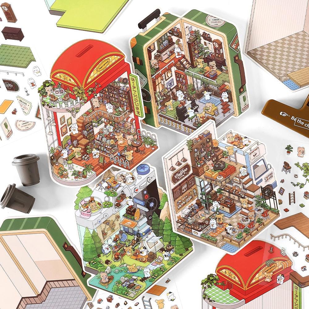Set Di 4 Adesivi 3D Fai Da Te Multistrato – Scene In Miniatura Con Pinzette – Per Adulti E Bambini