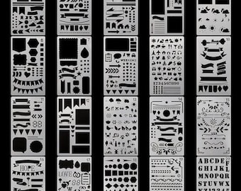 Stencils 20Pcs Set, bullet, journal, Kids Craft Stencil Planner Stencils Bujo Supply Scrapbooking Supply Collage