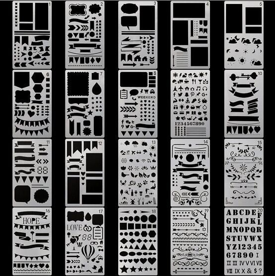 Planner Stencil, Bullet Style Journal Stencil, Banners and Flag Stencil  Fits A5 Journal & Regular TN banner L 