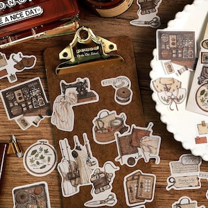 Vintage Washi Sticker Pack 40pcs Die Cut Stickers bullet, journal, Scrapbook Planner Junk Journaling Creative Journals, vintage stickers
