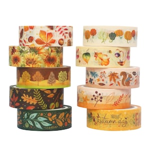 Fita Washi | Pacote de 10 dias de outono, marcador, diário, fitas, fita washi marrom laranja, diário de lixo criativo, fita bujo washi