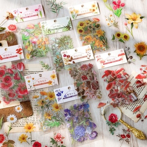 Blumenaufkleber PET Gepresste Blumen Tulpen Gelb Rote Blumen bujo Aufkleber niedliche Kugel, Journal, Aufkleber gestanzte Aufkleber Journaling