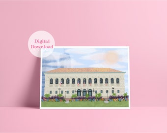Boston Public Library Illustration, Travel Poster (Digital Download)
