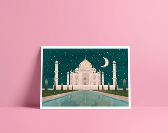 Taj Mahal Night Print, India Travel Art, Agra Architecture