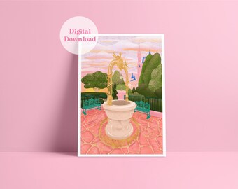 Cinderella’s Wishing Well Print - DIGITAL DOWNLOAD- Travel Print - Orlando - PrincessPoster, Illustration