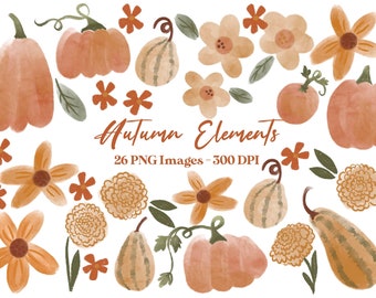 Autumn Elements - 26 PNG Images - Instant Download - Pumpkins - Fall Floral