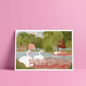 Boston Public Garden - Boston Illustration - Unframed Print - Travel Print - Boston PrintPoster, Illustration
