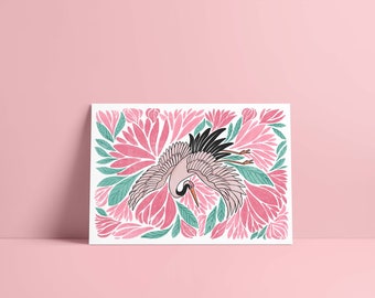 La Garza - Crane Print - Heron Print - Bird Print - Bird and Flowers - Colorful Home Decor - Bright Prints - Nature Print