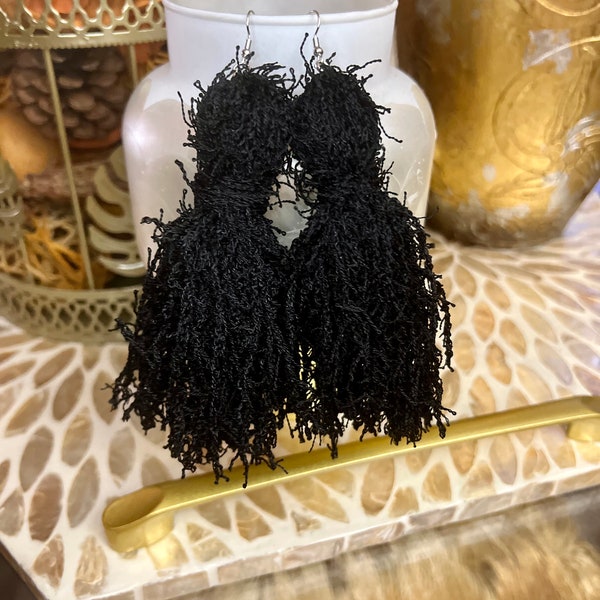 Black beauty tassel earrings