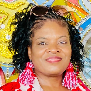 Red/White Distressed Yarn Earrings