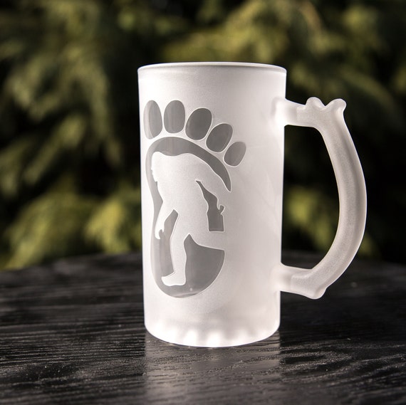 Bigfoot Beer Mug, Sasquatch Frosted Glass Mug, 16oz, Handmade
