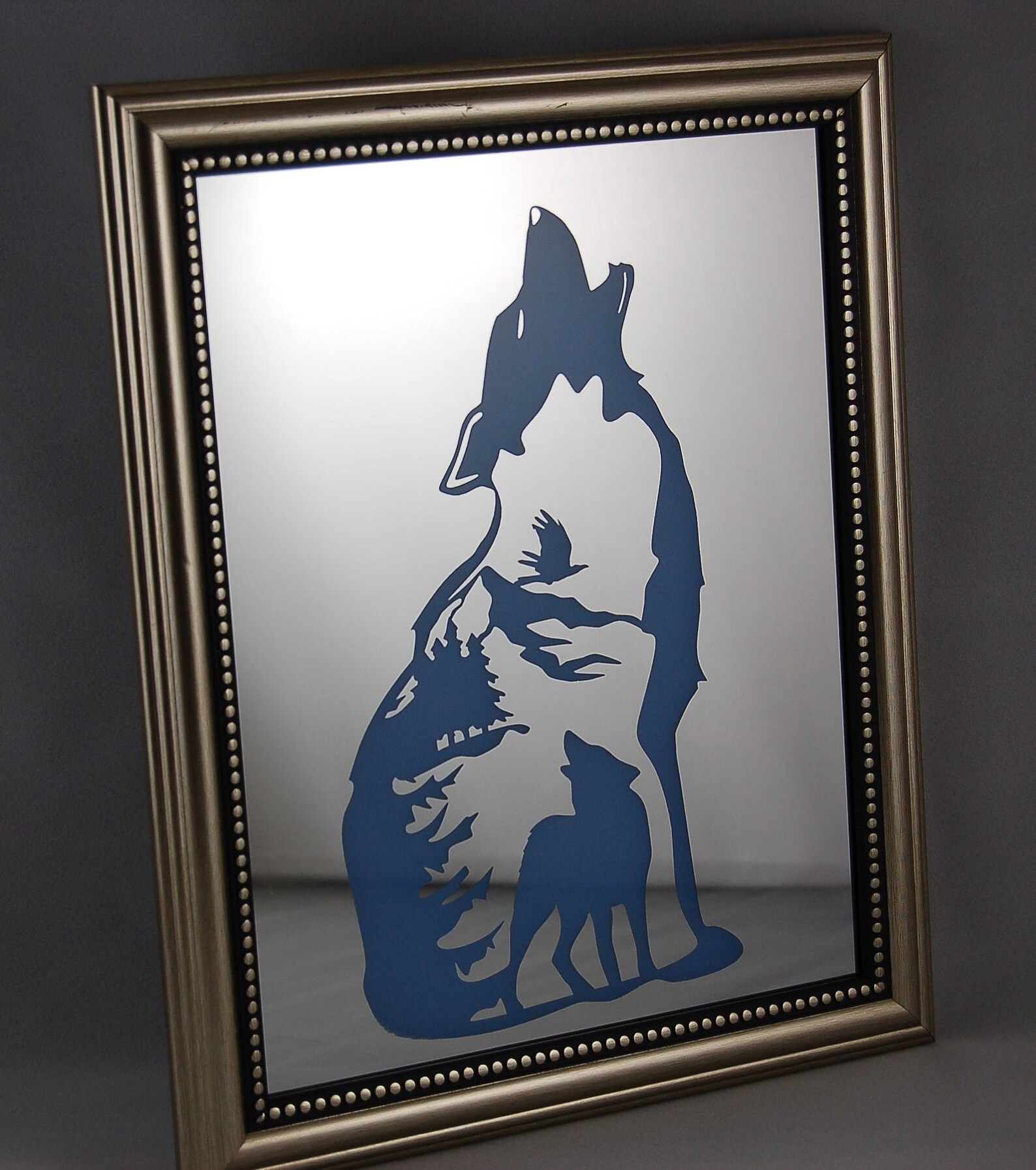 Handmade Wolf Mirror Art. Wolf image scene inside a Howling Etsy