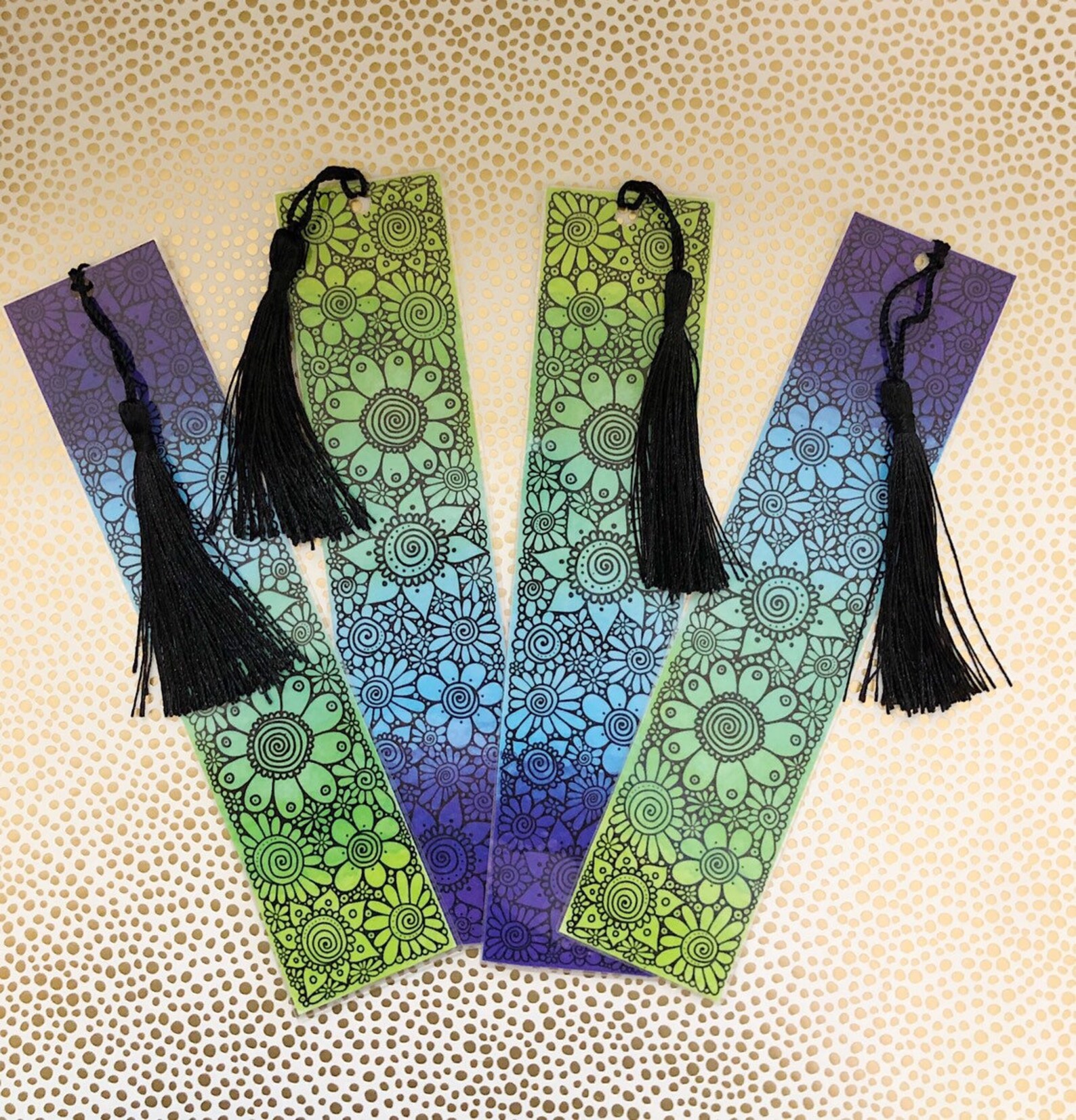 Zentangle Bookmarks Rainbow Bookmarks Flower Bookmarks Etsy