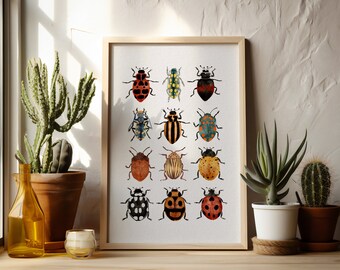 Vintage Beetle Print | Digital Download | Beetle Collage Print | Beetle Print | Beetle Design | Wall Decor | Beetle Wall Art