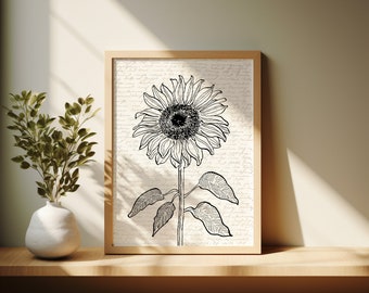 Vintage Sunflower Print | Digital Download | Sunflower Print | Sunflower Design | Wall Decor | Flower Wall Art | Apartment Decor |Flower Art