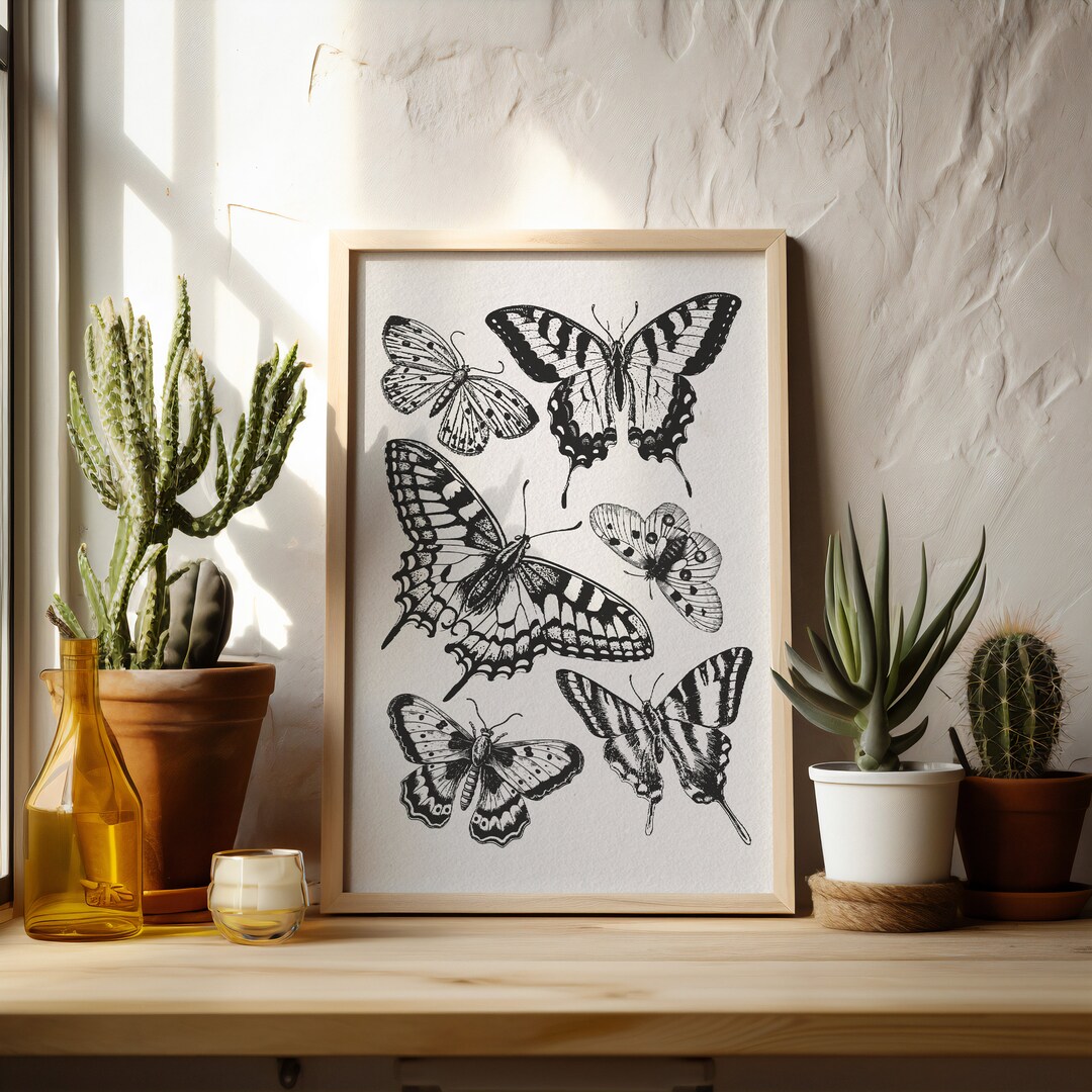 Vintage Butterfly Collage Print | Botanical Wall Art (digital Download ...