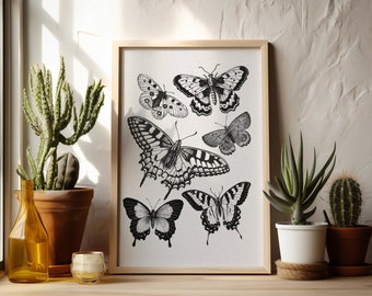 Vintage Butterfly Print | Digital Download | Butterfly Collage Print | Moth Print | Butterfly Design | Wall Decor | Butterfly Wall Art