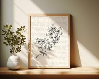 Vintage Floral Sketch Art Print | Botanical Wall Decor (Digital Download)