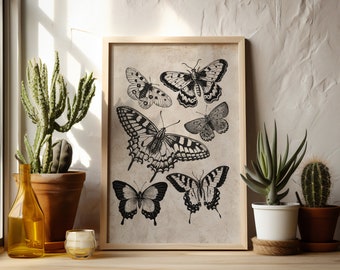 Vintage Butterfly Print | Digital Download | Butterfly Collage Print | Moth Print | Butterfly Design | Wall Decor | Butterfly Wall Art