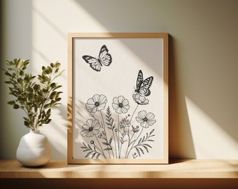 Butterfly Flower Print | Digital Download | Butterfly Flower Print | Butterfly Flower Design | Wall Decor | Flower Wall Art | Flower Art