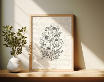 Popy Flower Print | Digital Download | Popy Flower Print | Popy Flower Design | Wall Decor | Flower Wall Art | Apartment Decor | Flower Art