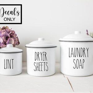 Laundry Canister Labels, Laundry Decal Set, Laundry Room Vinyl Decals, Rae Dunn Inspired Decals, Laundry Stickers, Lint, Laundry Room Decor