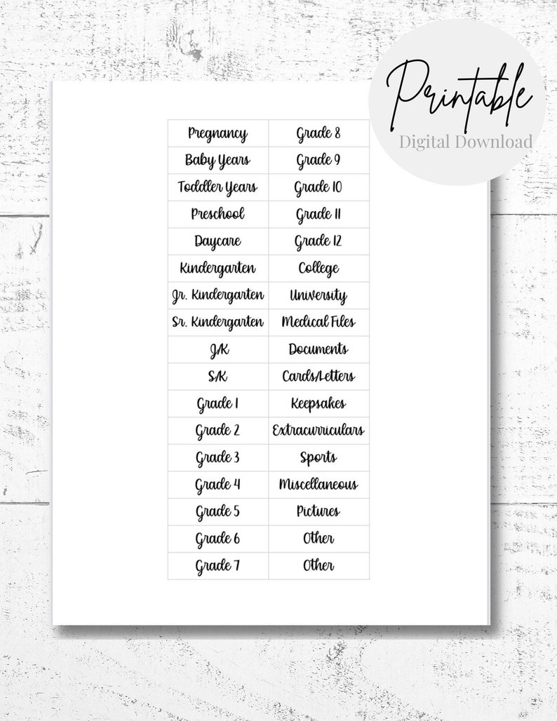 Printable Memory Box File Labels Digital Download School - Etsy Canada