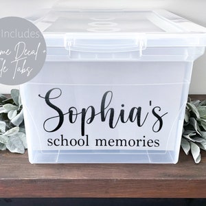 Memory Bin Kit, School Memory Box for Kids, Memory Box Labels, Keepsake Box for Kids for School, Milestone Box Tote with Files for Children