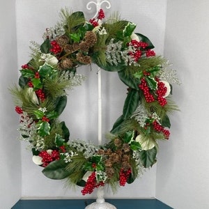 Holly Pinecone Winter Christmas Wreath