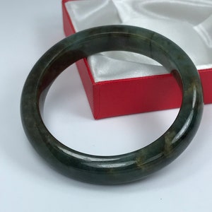 58.4mm Hand Carved Apple, Forest, and Emerald Green Authentic Burmese Grade A Jadeite Jade Bangle/Jade Bracelet/ J657