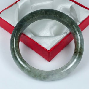60.9mm Hand Carved Forest and Emerald Green with Milky White Authentic Burmese Grade A Jadeite Jade Bangle/Jade Bracelet/ J746