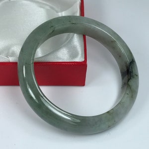 53.3mm Hand Carved Forest and Spinach Green with Milky White Authentic Burmese Grade A Jadeite Jade Bangle/Jade Bracelet/ J675