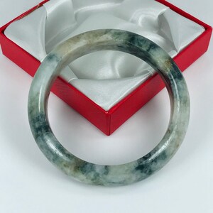 61.5mm Hand Carved Forest and Emerald Green with Milky White Authentic Burmese Grade A Jadeite Jade Bangle/Jade Bracelet/ J700