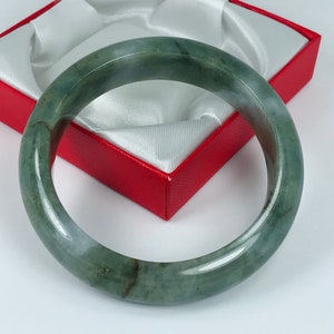 61.5mm Hand Carved Emerald and Apple Green with Milky White Authentic Burmese Grade A Jadeite Jade Bangle/Jade Bracelet/ J748