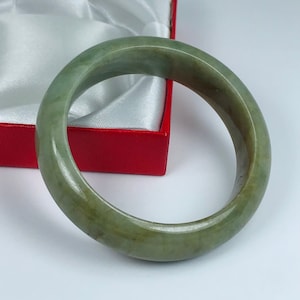 54.3mm Hand Carved Forest and Olive Green Authentic Burmese Grade A Jadeite Jade Bangle/Jade Bracelet/ J814