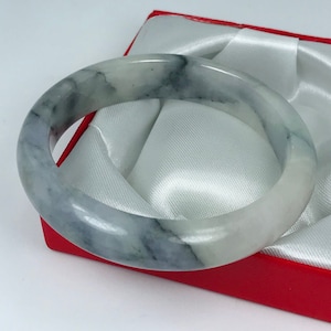 58.4mm Hand Carved Light Apple Green with Grayish Milky White Authentic Burmese Grade A Jadeite Jade Bangle/Jade Bracelet/ J732