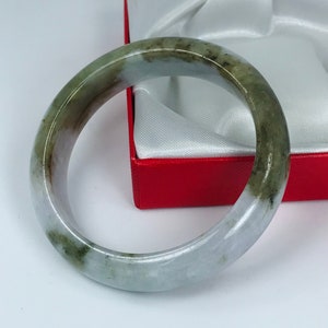Bracelet jonc en jade jadéite birman authentique de qualité A, sculpté à la main, vert olive et blanc laiteux, 55,2 mm / J784