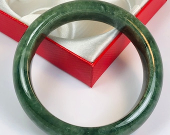 54.9mm Hand Carved Emerald and Apple Green with Milky White Authentic Burmese Grade A Jadeite Jade Bangle/Jade Bracelet/ J1060