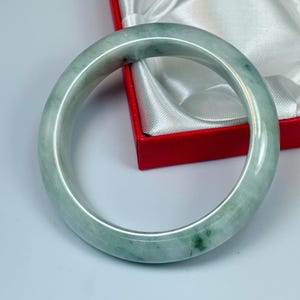 56.8mm Hand Carved Icy Apple and Imperial Green w/Milky White Authentic Burmese Grade A Jadeite Jade Bangle/Jade Bracelet/Genuine Jade/J883