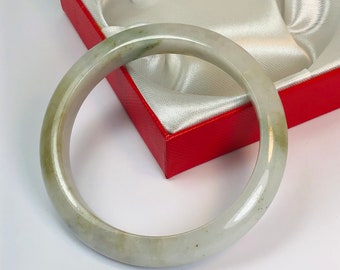 55.4mm Hand Carved Forest Green with Milky White Authentic Burmese Grade A Jadeite Jade Bangle/Jade Bracelet/ J1043