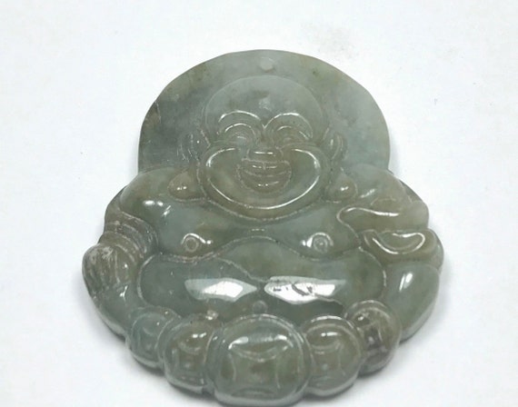 Happy Buddha Grade A Genuine Burmese Jade Hand Ca… - image 1