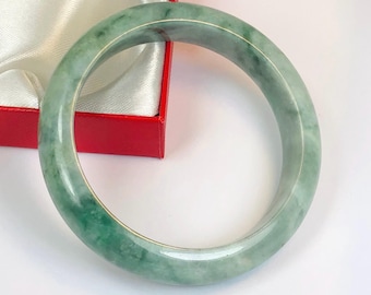 58.2mm Hand Carved Apple and Forest Green with Milky White Authentic Burmese Grade A Jadeite Jade Bangle/Jade Bracelet/ J1042