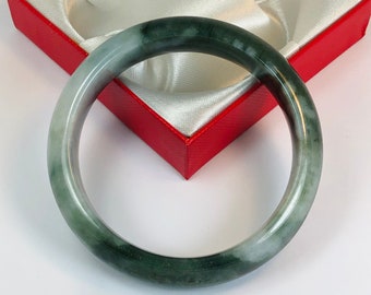 59.5mm Hand Carved Apple and Emerald Green with Milky White Authentic Burmese Grade A Jadeite Jade Bangle/Jade Bracelet/ J1041
