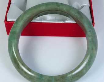 61.5mm Hand Carved Forest and Emerald Green With Milky White Burmese Grade A Jadeite Jade Bangle/Healing Stone/J941
